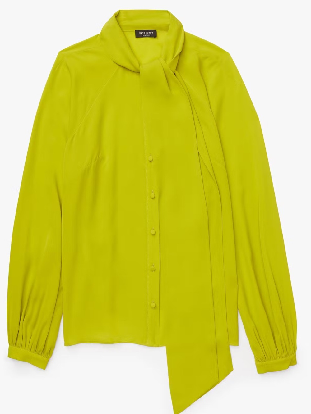 Kate Spade Tie Neck Silk Georgette Blouse Top Chartreuse Lime Green Medium